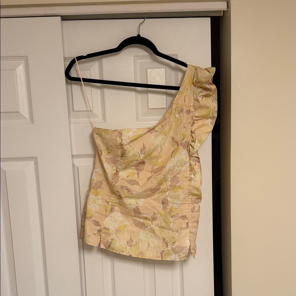 PAIGE Yellow and Cream Floral One-Shoulder Blouse